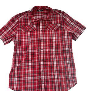 The North Face Mens Short Sleeve Red Plaid Button Up Shirt Size Large Outdoors